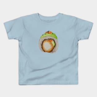 Green dragon avocado sushi roll watercolour painting Kids T-Shirt